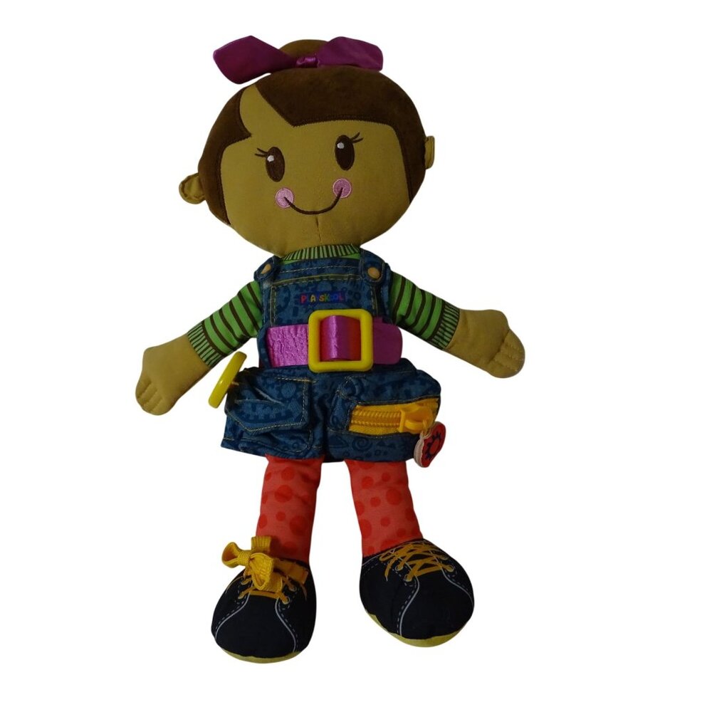 Playskool Dressy Kids Soft Toy Girl Doll Colorful Zip Tie Buckle 15 in Plush